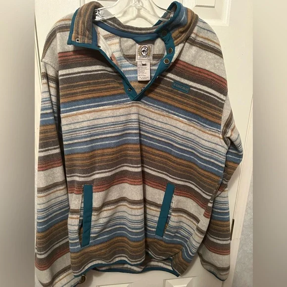 Cinch Sweaters Cinch Mens Multi Color Striped Fleece Pullover